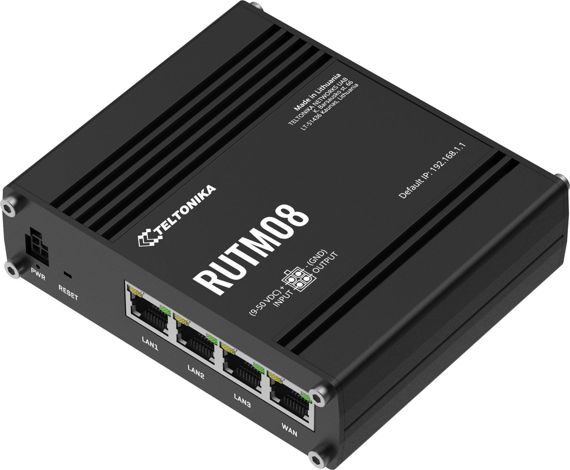 Teltonika RUTM08 router przemysłowy, 4x Gigabit Ethernet, RutOS, VPN, do zastosowań 24/7 Teltonika RUTM08 router przemysłowy, 4x Gigabit Ethernet, RutOS, VPN, do zastosowań 24/7