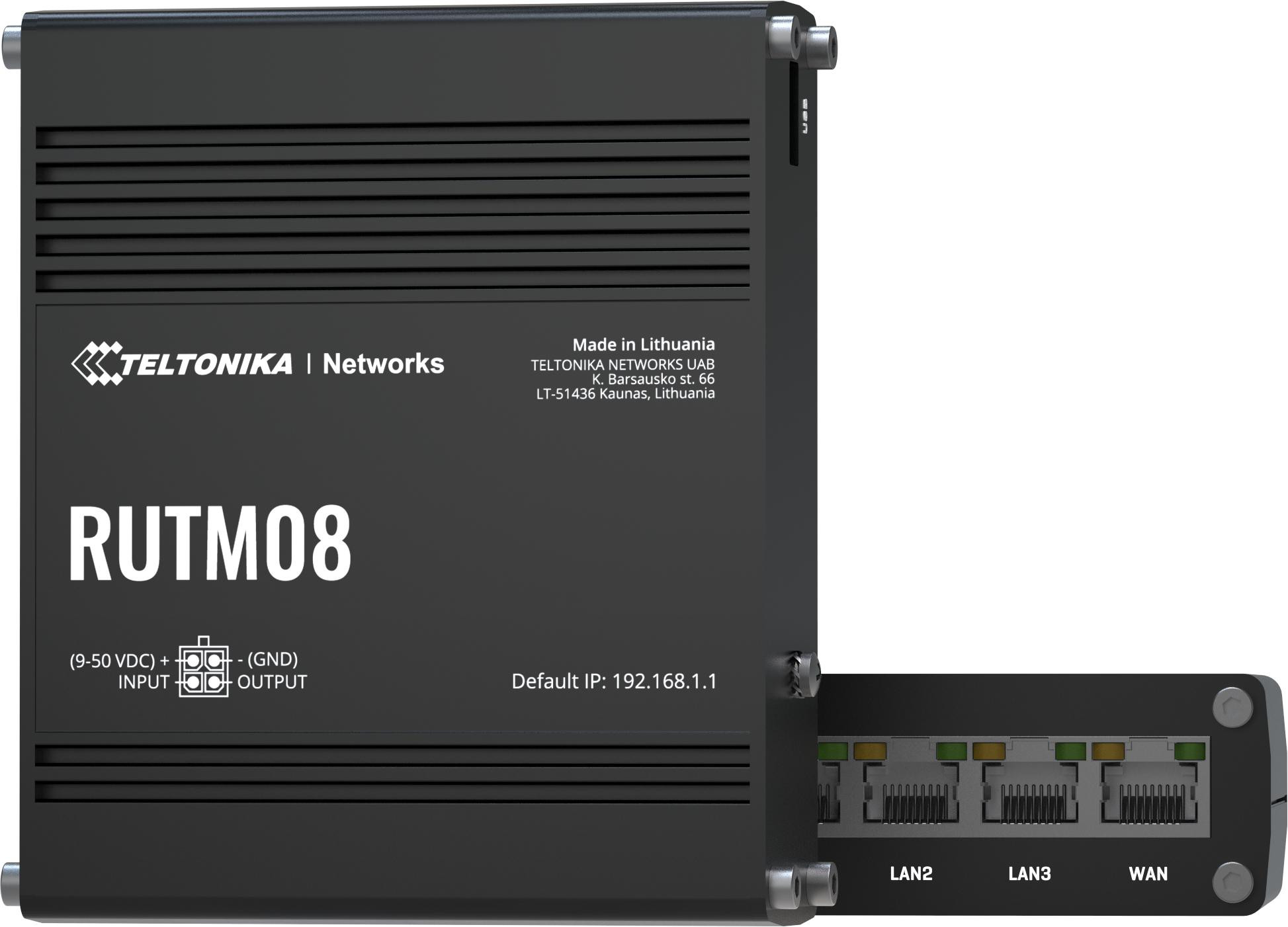 Teltonika RUTM08 router przemysłowy, 4x Gigabit Ethernet, RutOS, VPN, do zastosowań 24/7 Teltonika RUTM08 router przemysłowy, 4x Gigabit Ethernet, RutOS, VPN, do zastosowań 24/7