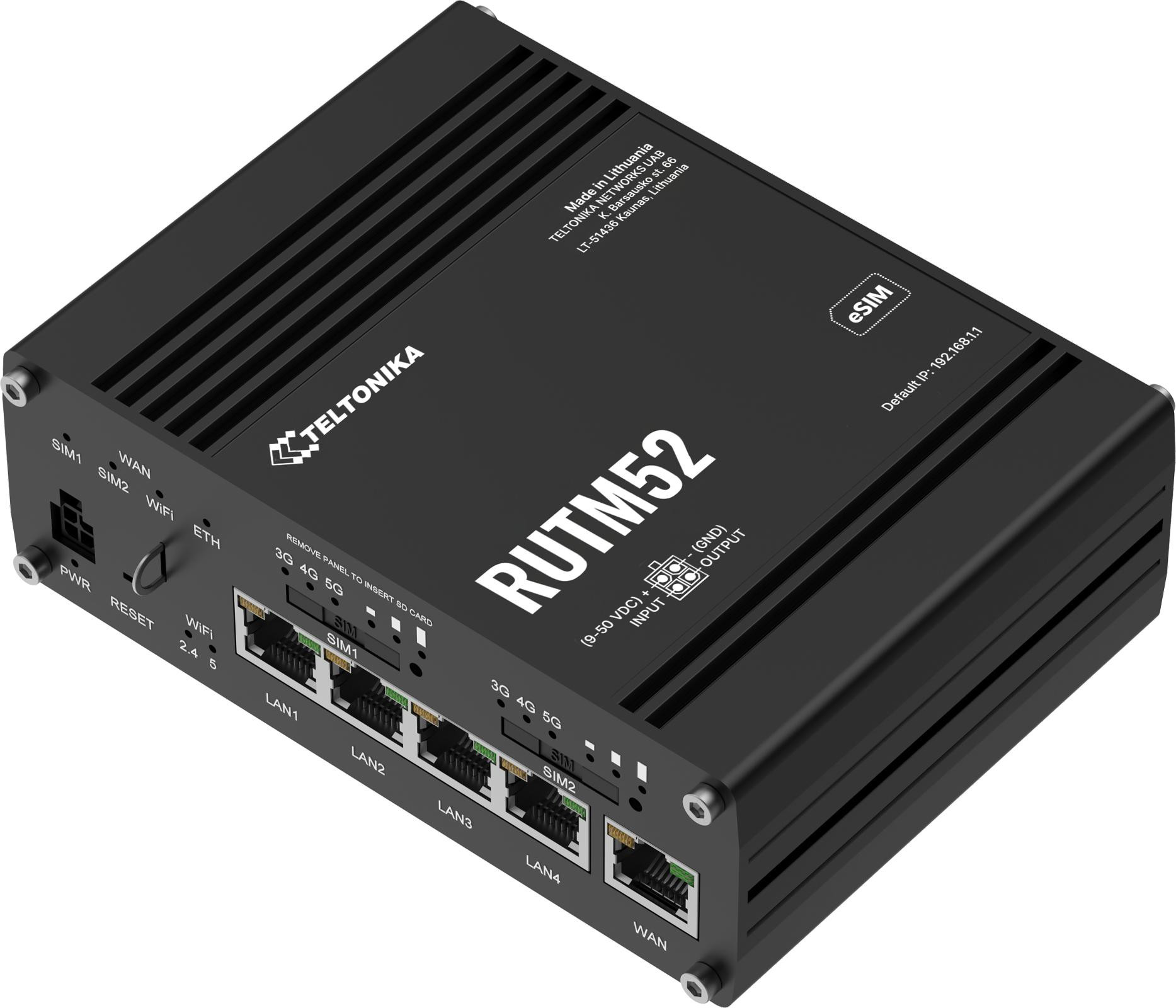 Teltonika RUTM52 router przemysłowy 5G dual modem eSIM LTE Cat20 Gigabit Ethernet Teltonika RUTM52 router przemysłowy 5G dual modem eSIM LTE Cat20 Gigabit Ethernet