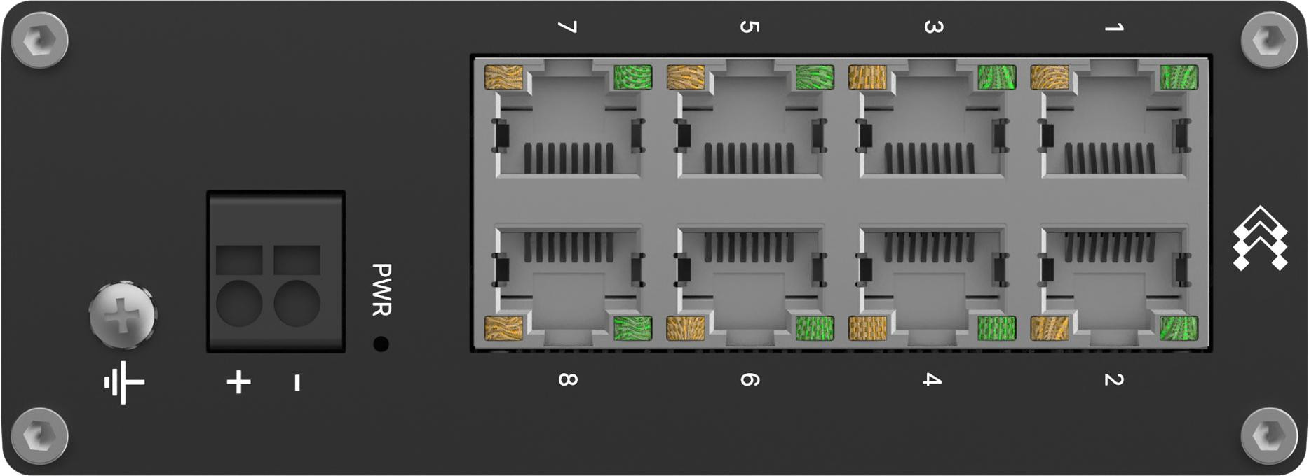 Priemyselný switch Teltonika TSW030 (TSW030000000) – 8× 10/100 Mb/s, DIN, 7–57 V DC