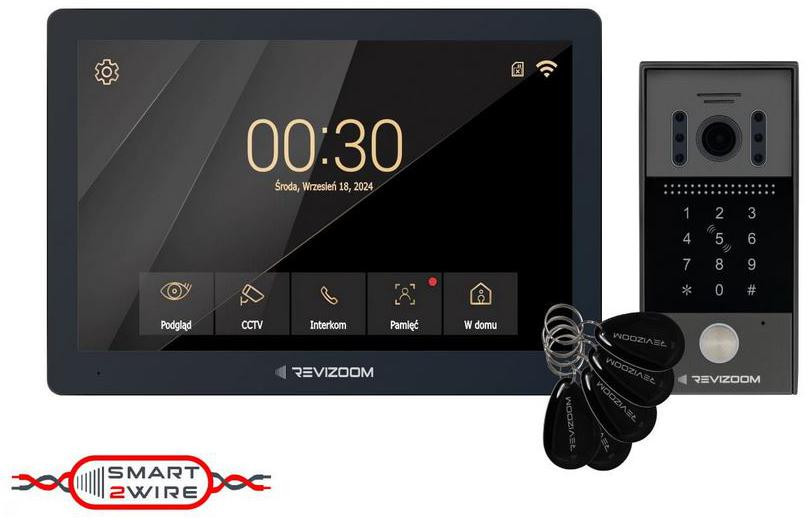 REVIZOOM RM-T203HD BLACK monitor 10 cali WiFi RC-212HD-CK kamera 1080p RFID 2-przewodowy wideodomofon Smart HD REVIZOOM RM-T203HD BLACK monitor 10 cali WiFi RC-212HD-CK kamera 1080p RFID 2-przewodowy wideodomofon Smart HD