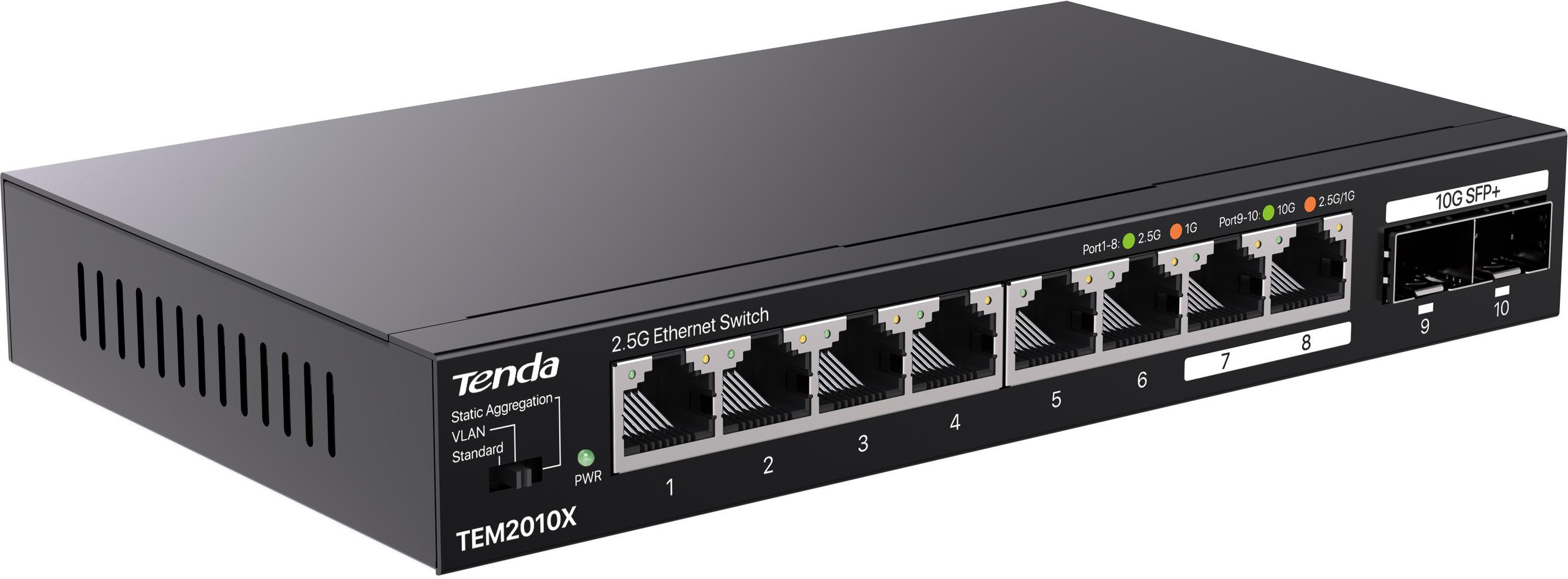 Switch Tenda TEM2010X – 8× 2,5 GbE, 2× 10G SFP+, nespravovateľný