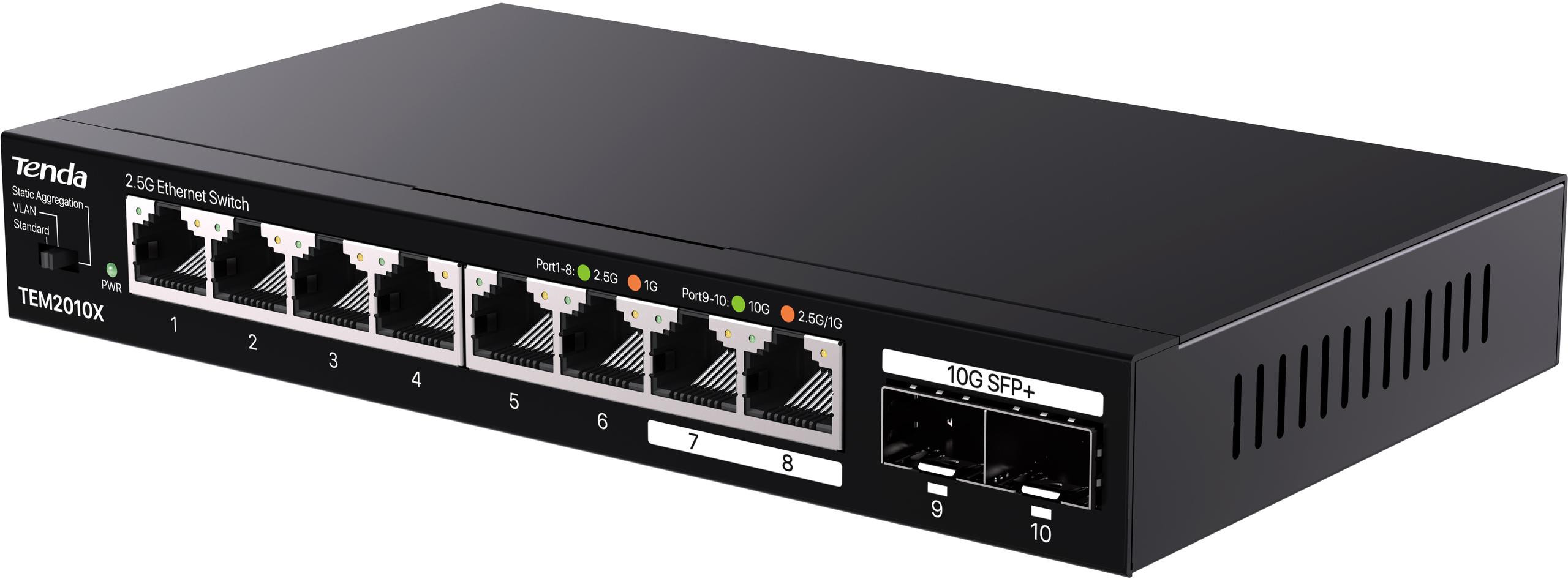 Switch Tenda TEM2010X – 8× 2,5 GbE, 2× 10G SFP+, nespravovateľný