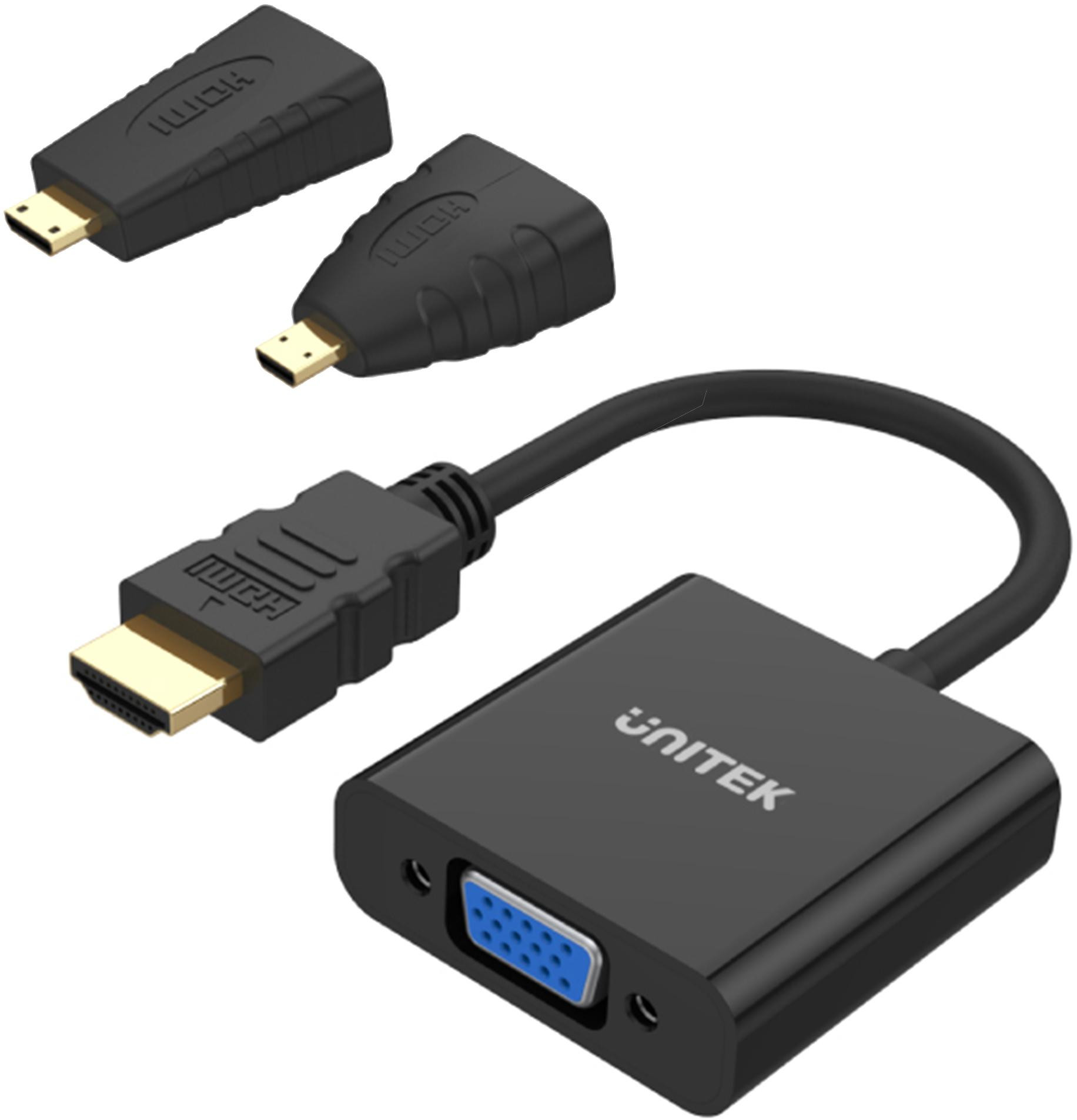 Adaptér Unitek Y-6355 – Micro/Mini HDMI na VGA + audio