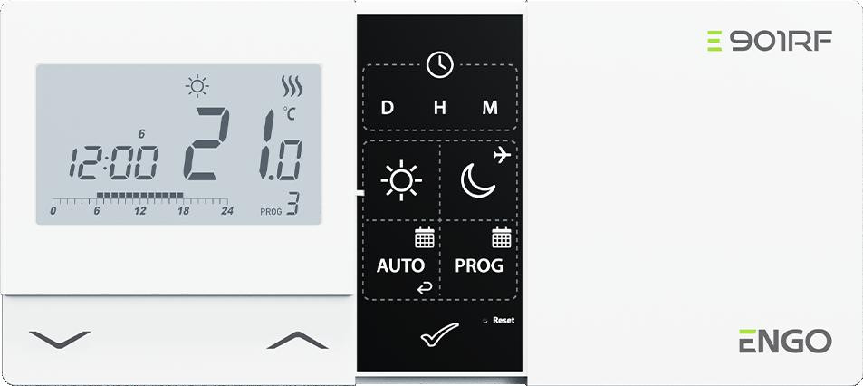 ENGO E901-RF regulator temperatury bezprzewodowy, programowalny tygodniowy termostat pokojowy ENGO E901-RF regulator temperatury bezprzewodowy, programowalny tygodniowy termostat pokojowy