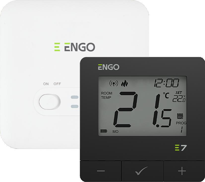 ENGO E7-RFB bezprzewodowy regulator temperatury programowalny, czarny, 868 MHz ENGO E7-RFB bezprzewodowy regulator temperatury programowalny, czarny, 868 MHz