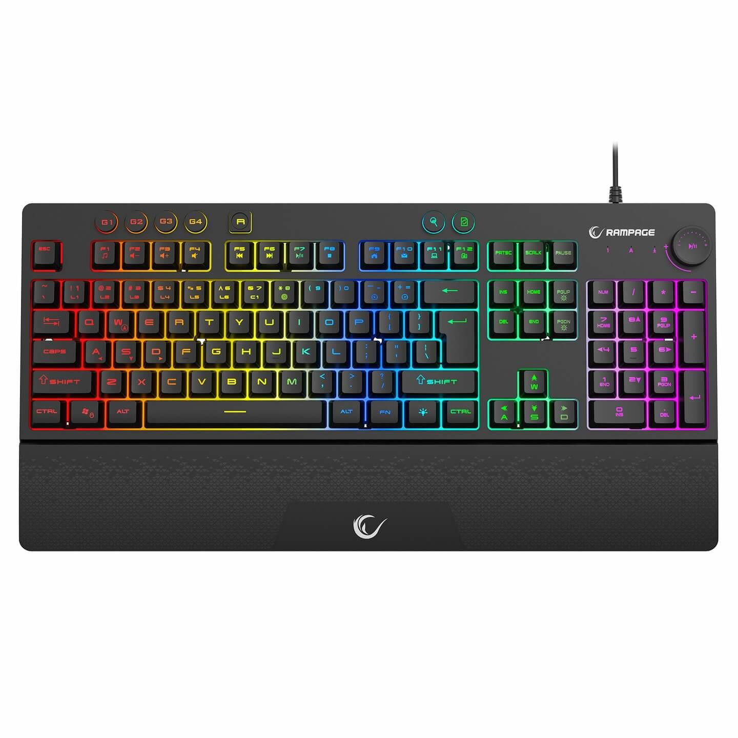tastiera cablata con filo Rampage Simula RGB Makro nera con supporto da tavolo