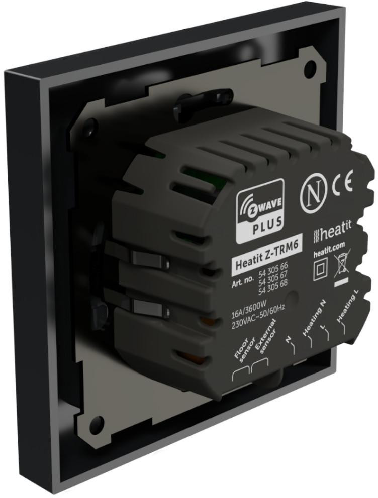 Termostat Heatit Z-TRM6 Black Matt Z-Wave, 3600 W 16 A, pomiar zużycia, czujnik podłogowy Termostat Heatit Z-TRM6 Black Matt Z-Wave, 3600 W 16 A, pomiar zużycia, czujnik podłogowy