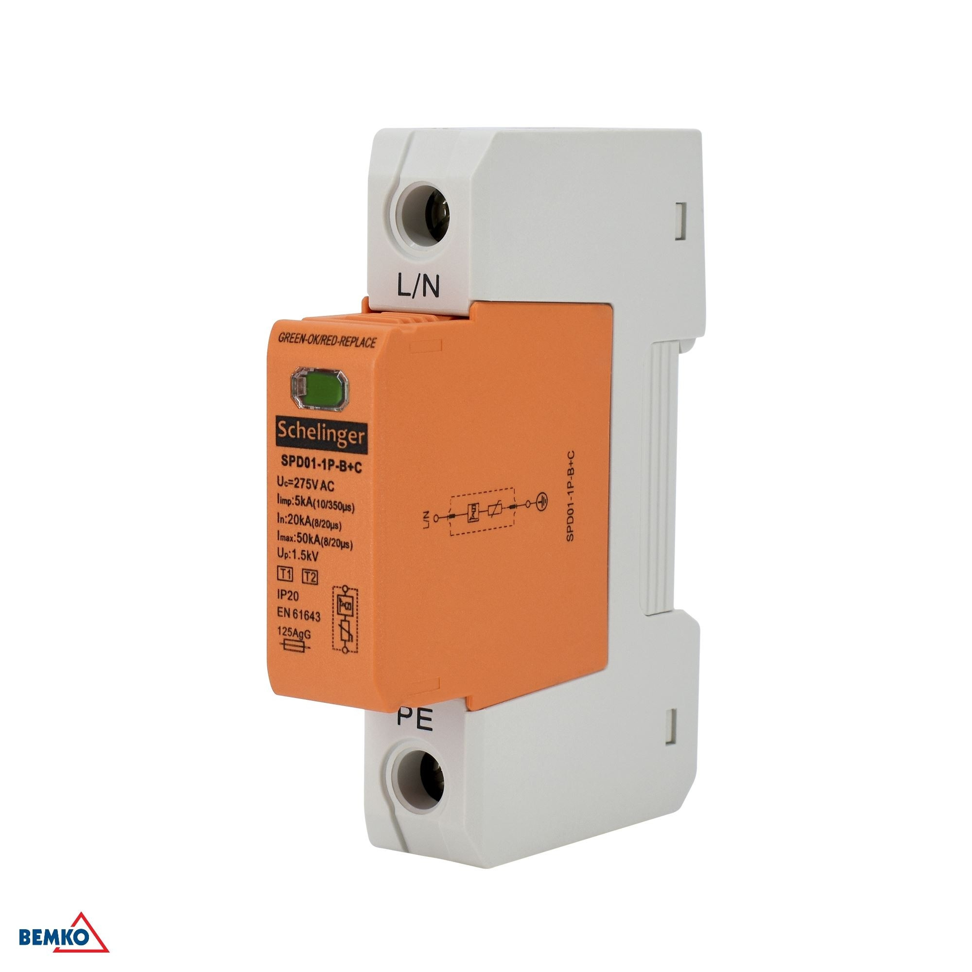 Limitatore przepiec 1P 5kA(10/350) KLASA T1+T2 (B+C) SCHELINGER