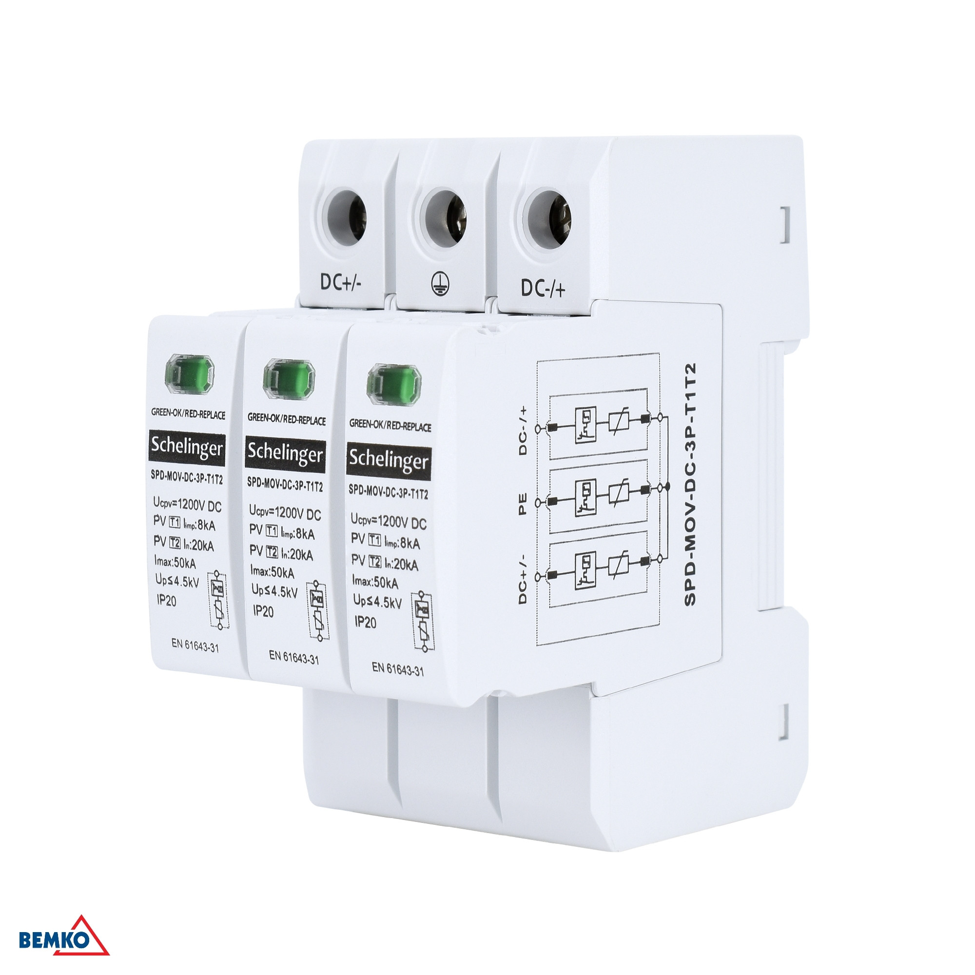 Scaricatore di sovratensione 3P 8kA DC 1200V KLASY T1T2 SCHELINGER