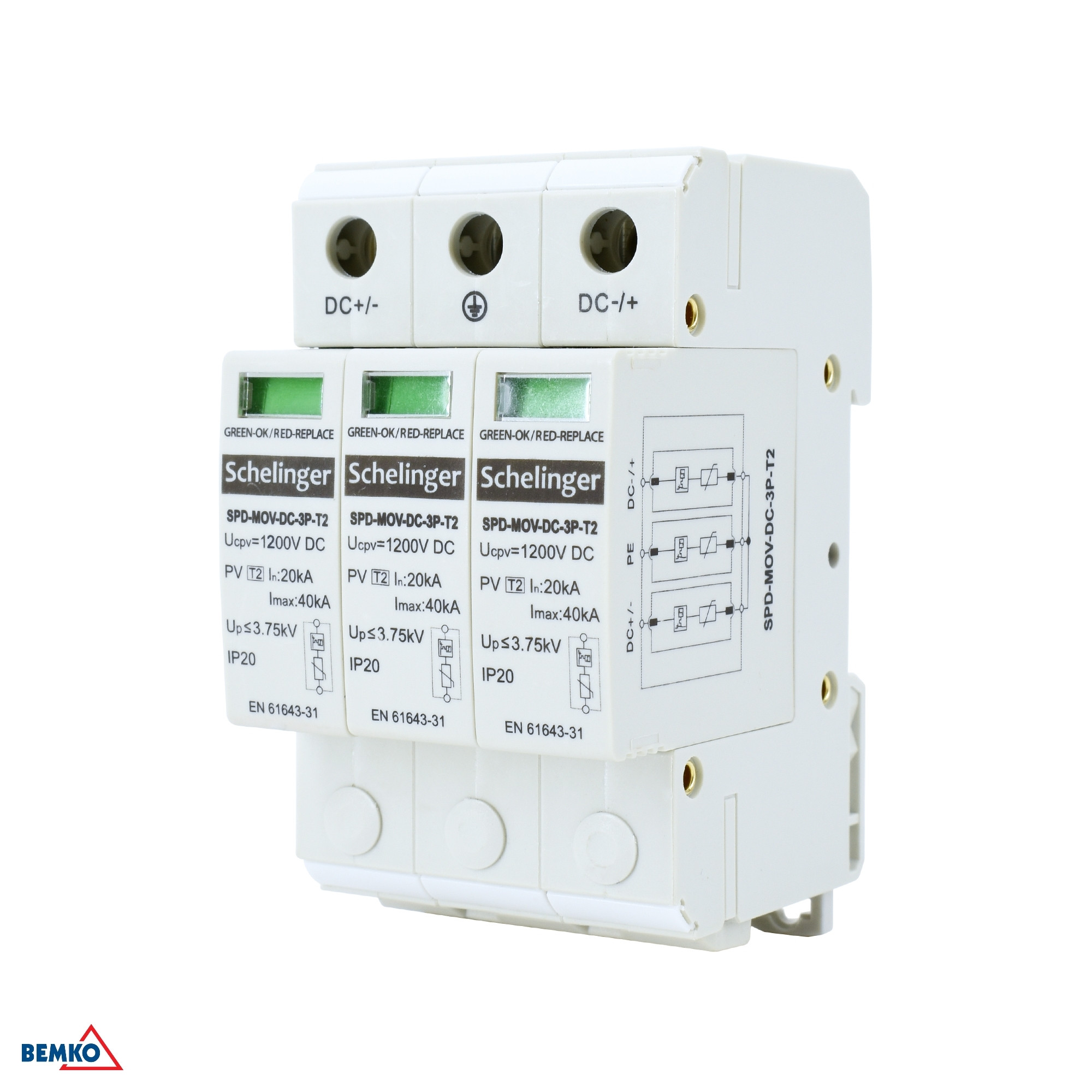 Scaricatore di sovratensione 3P DC 1200V KLASY T2 SCHELINGER