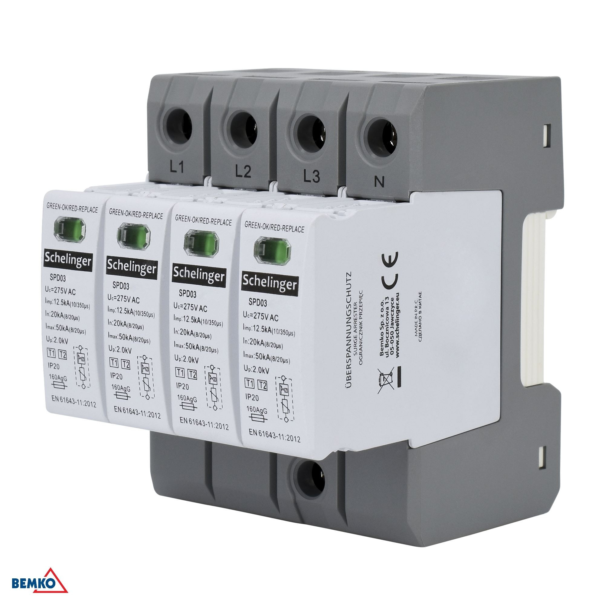 Scaricatore di sovratensione 4P 12.5kA(10/350) KLASA T1+T2 (B+C) SCHELINGER