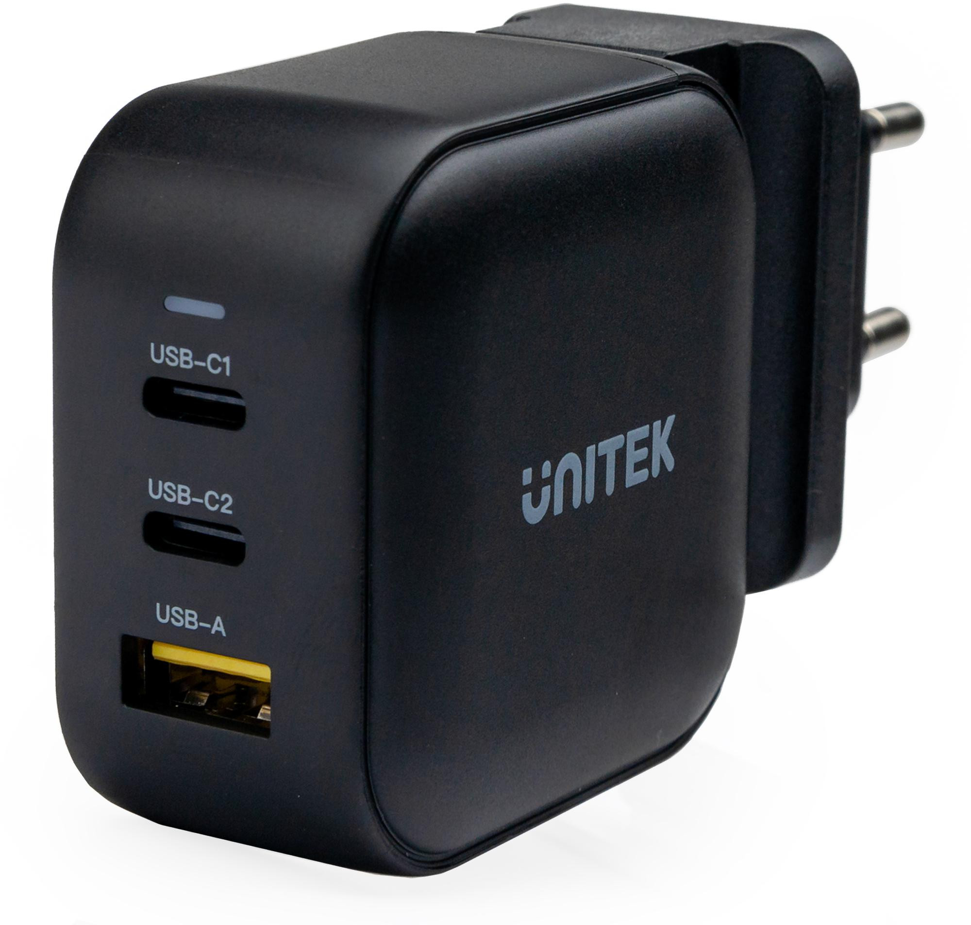 Caricatore da parete USB Unitek GaN 3-porte, PD 66W QC 3.0 nera