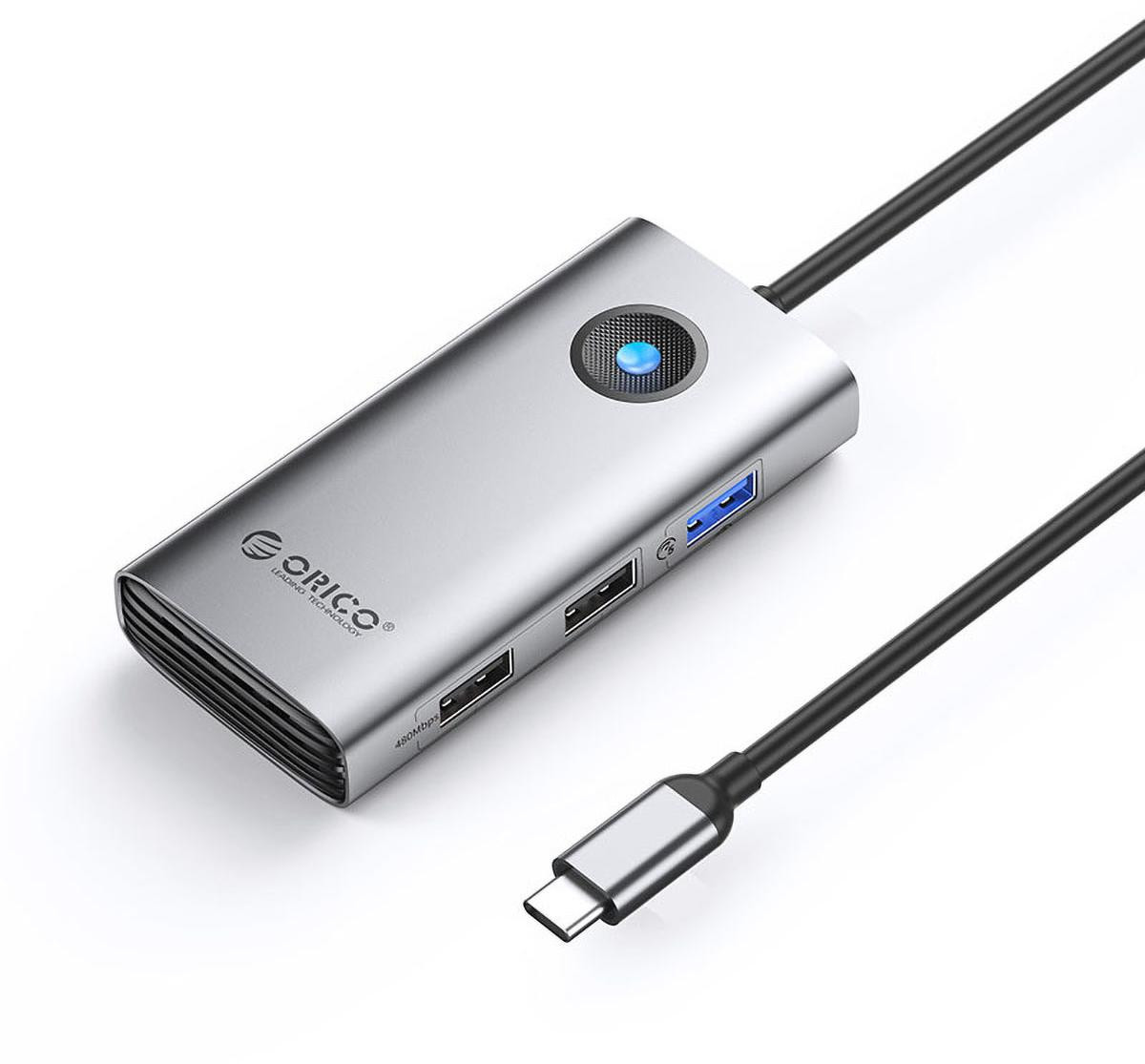 Hub USB Orico 5Gbps, USB-A, 2xUSB-A 2.0, PD60W, HDMI 4K@30Hz, grigio