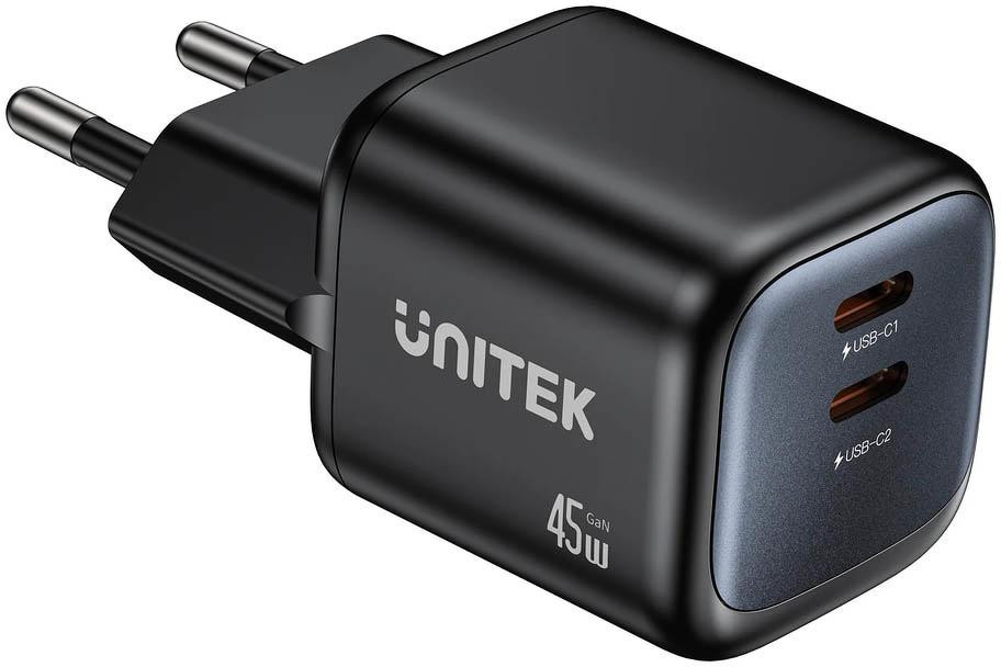 Caricatore da parete USB Unitek GaN 45W, 2xUSB-C, PD 3.0, QC, nera