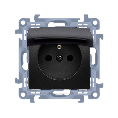 contatto SIMON 10 Modulo nero MAT Presa 1X  con /U con schermature protettive con COPERCHIO IP44 MORSETTOI A MOLLA 16A