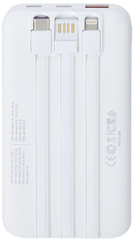 Powerbank Rivacase VA2211 – 10 000 mAh, 22,5 W, PD 3.0 / QC 3.0, integrované káble, biely