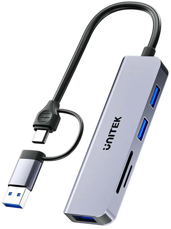 Unitek Hub 5 in 1 USB-A/C 5 Gbps con lettore RFID schede SD i micro SD