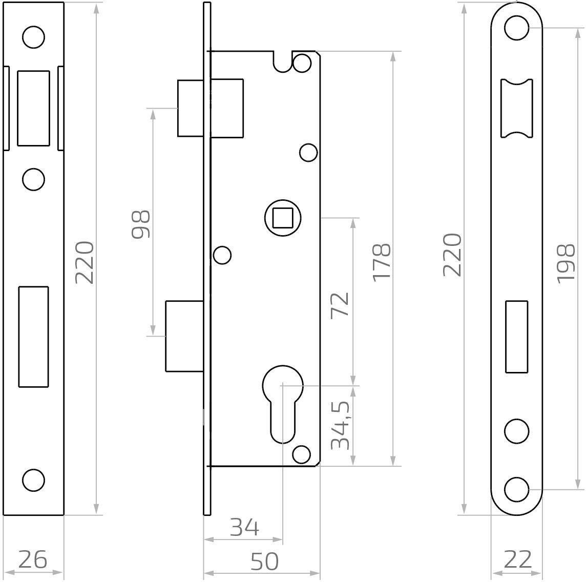 Zamek PSG 63.211 L/P zapadkowo-zasuwkowy H220/72 mm – lewy/prawy