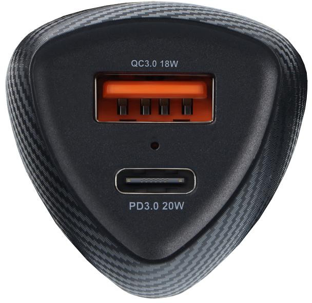 Nabíjačka do auta Forcell Carbon CC50-1A1C – 38 W, USB-C PD 3.0, USB-A QC 3.0, čierna