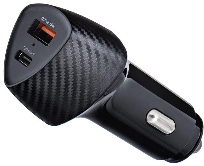 Nabíjačka do auta Forcell Carbon CC50-1A1C – 38 W, USB-C PD 3.0, USB-A QC 3.0, čierna