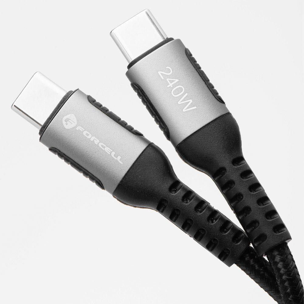 Kábel USB-C – USB-C Forcell F-Energy Cafule C263 – 240 W, 5 A, 1,2 m, opletený, čierny