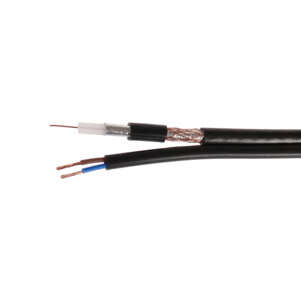 Przewód kabel koncentryczny z zasilaniem do CCTV CZARNY K60+2×0,5mm2 GETFORT 1m
