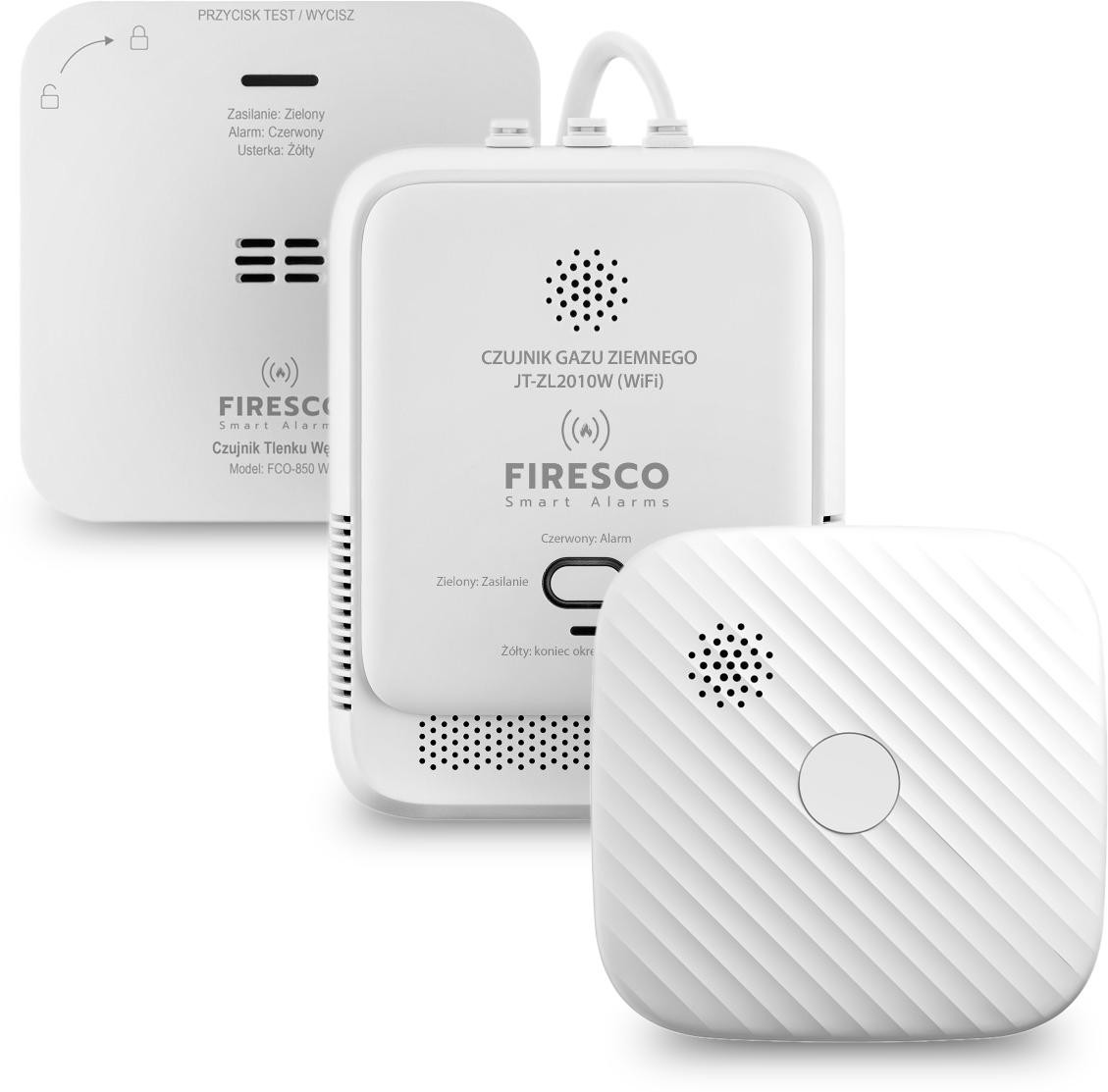 Kit completo dei sensori WIFI FIRESCO Rilevatore Monossido di Carbonio (CO)+Rilevatore di fumo+Rilevatore di Gas