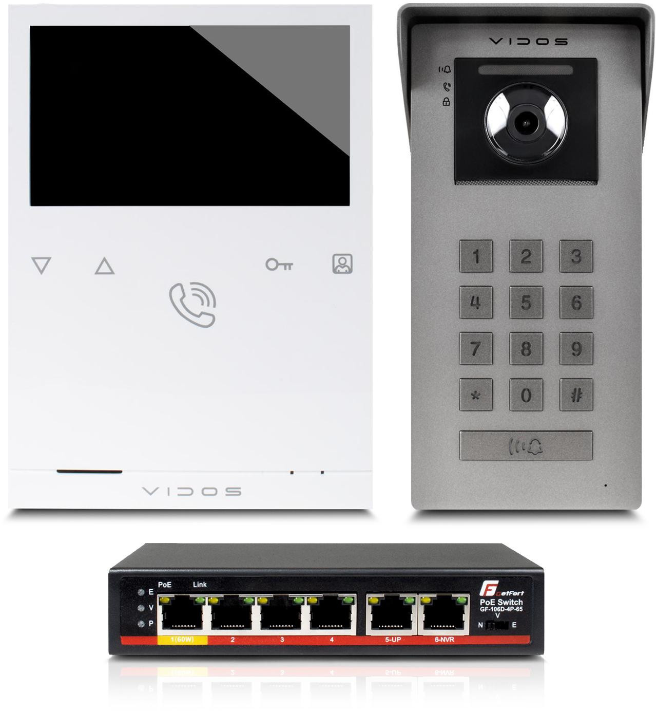 Wideodomofon VIDOS IPX S100 M101 zestaw IP FullHD PIN QR IR IP54 PoE switch Wideodomofon VIDOS IPX S100 M101 zestaw IP FullHD PIN QR IR IP54 PoE switch