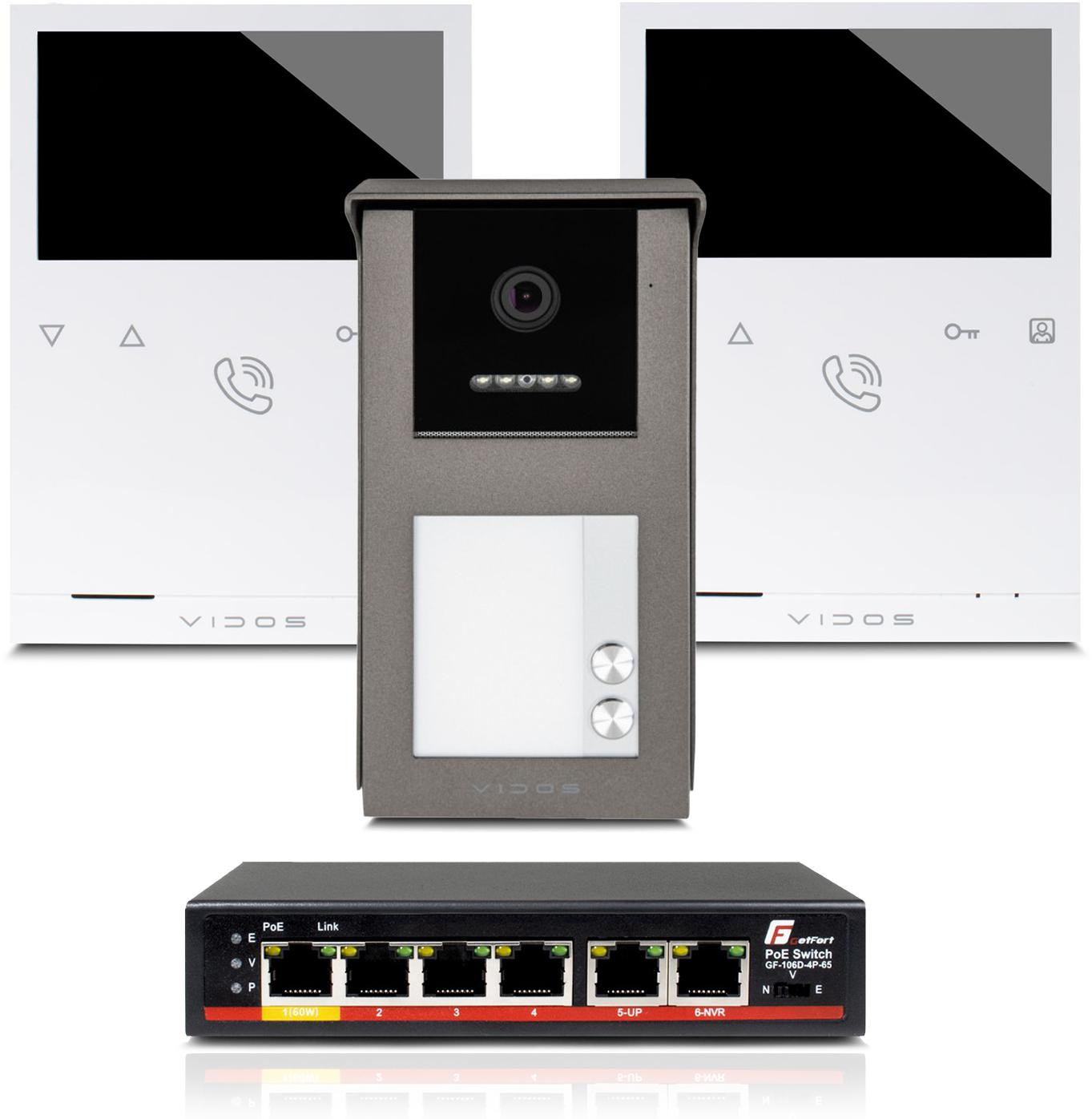 VIDOS IPX S101-2 M101 zestaw wideodomofonu IP 2-rodzinny HD kamera 125 st PoE monitor 4,3 cala VIDOS IPX S101-2 M101 zestaw wideodomofonu IP 2-rodzinny HD kamera 125 st PoE monitor 4,3 cala